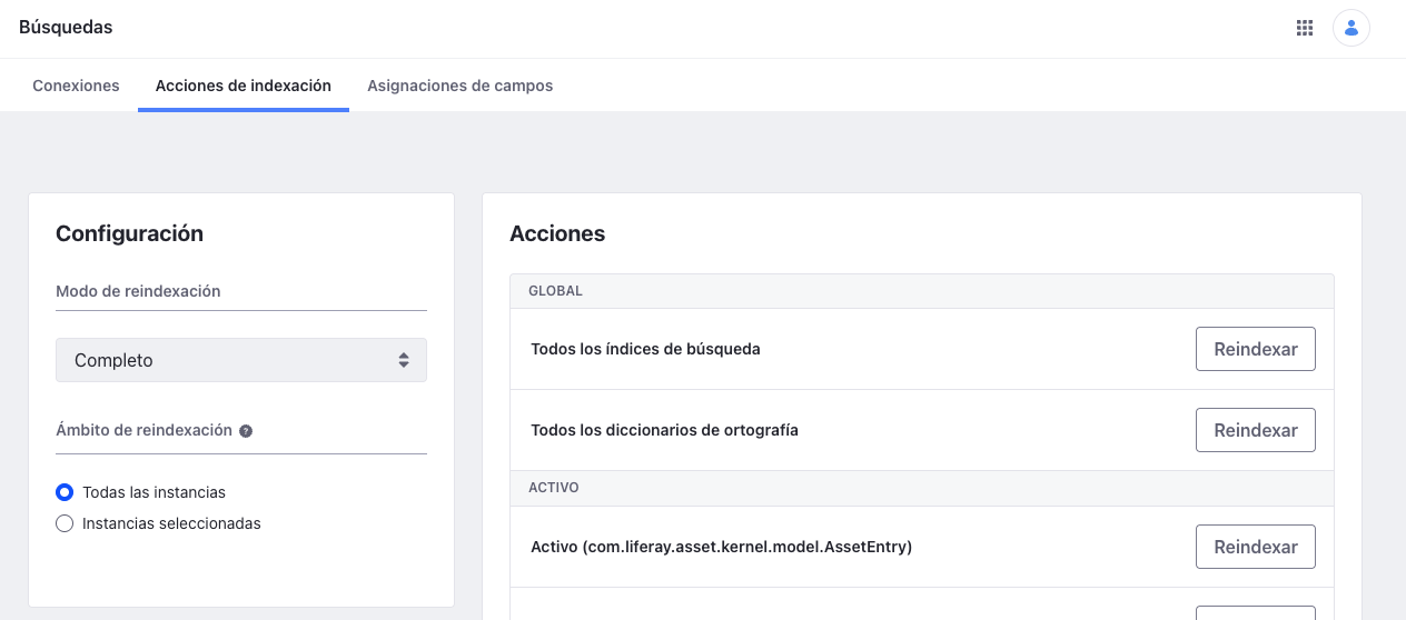 Ejemplo de reindexación
